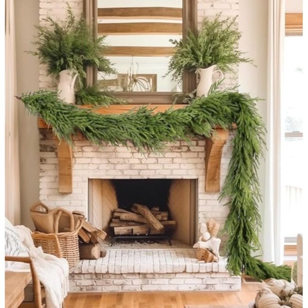 WBHome 9ft Real Touch Norfolk Pine Christmas Garland, Winter Greenery Garland
